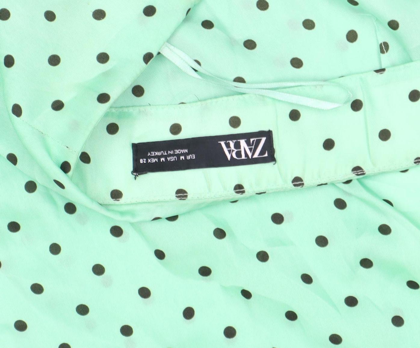 Zara Women's Green Polka Dot Wrap Midi Skirt Size M