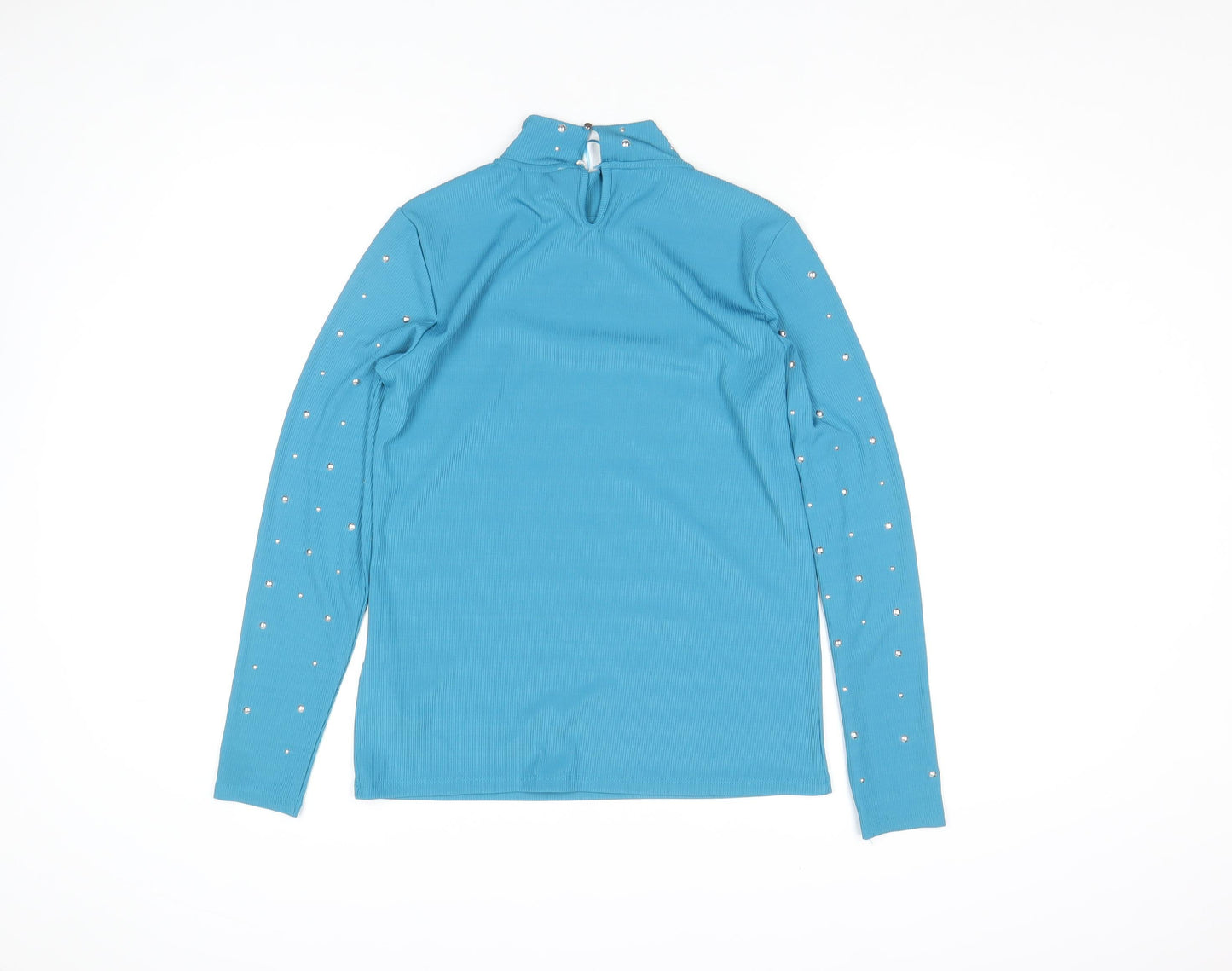 Savida Womens Blue Studded Mock Neck Long Sleeve Top Size L