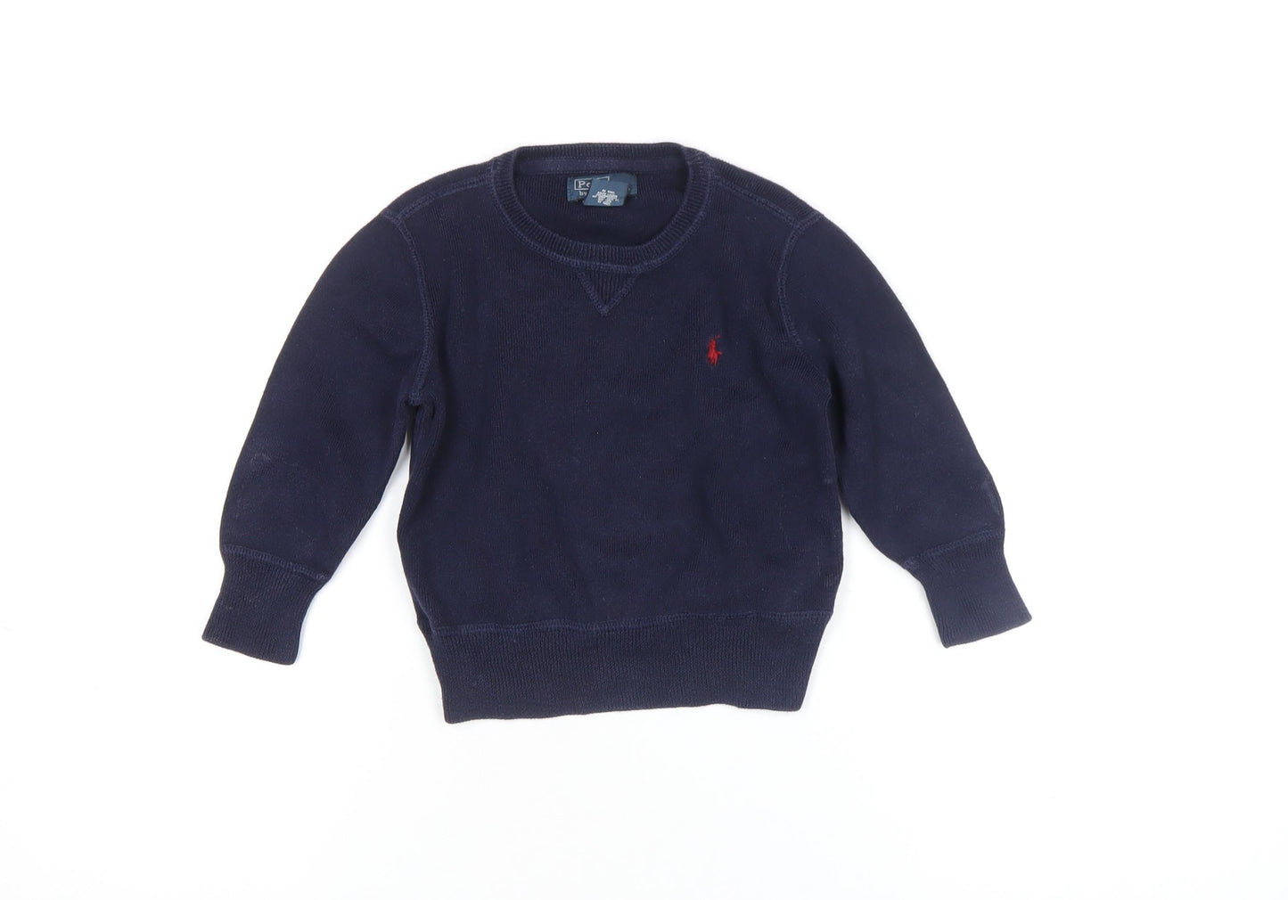 Ralph Lauren Boys Blue Cotton Knit Long Sleeve Crew Neck Jumper 24M