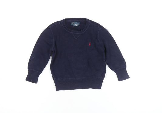 Ralph Lauren Boys Blue Cotton Knit Long Sleeve Crew Neck Jumper 24M