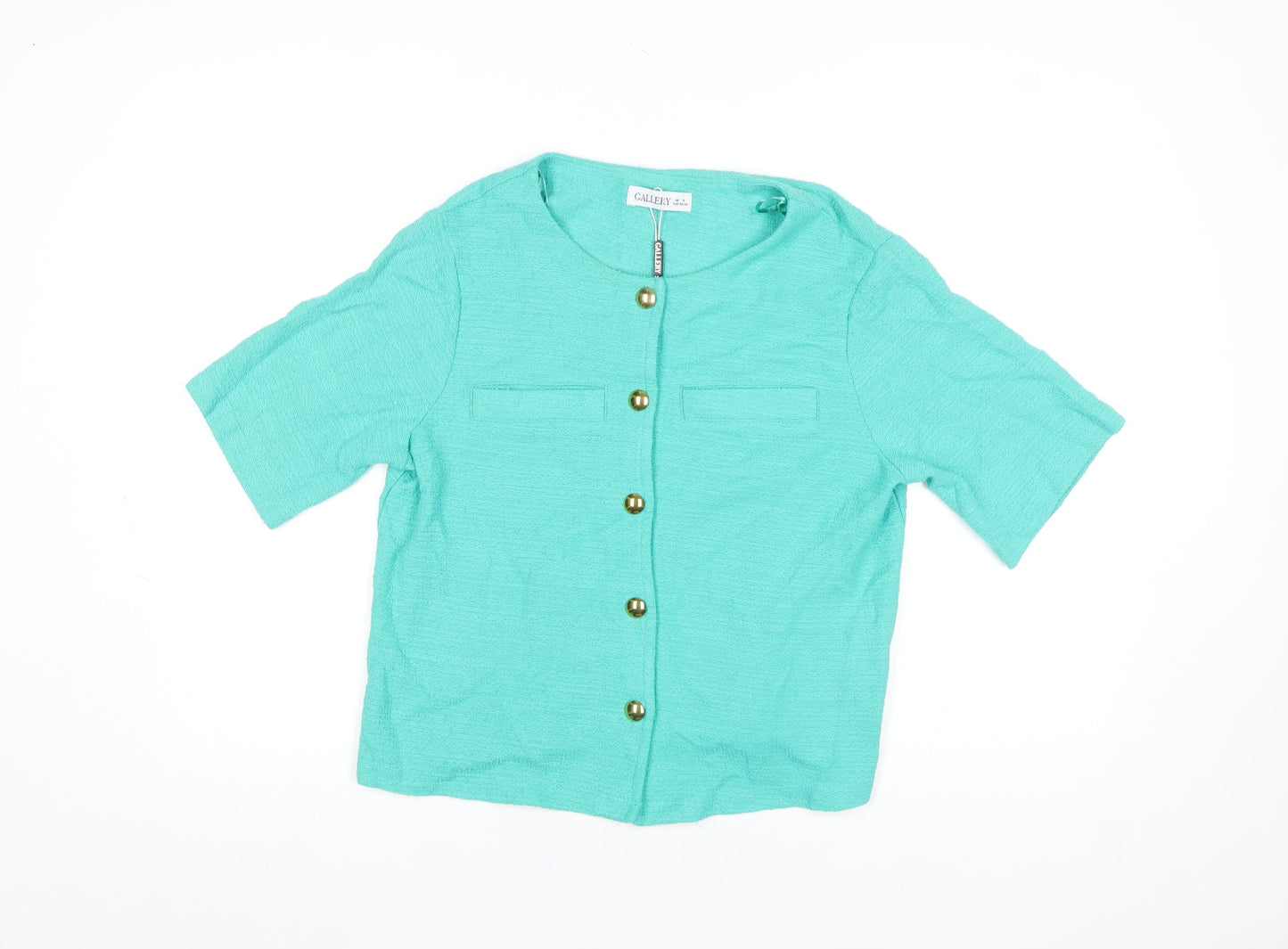 Gallery Women Green Short Sleeve Cotton Blazer Size S