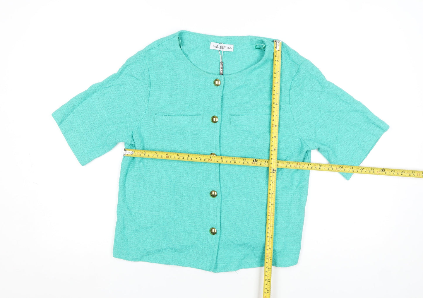Gallery Women Green Short Sleeve Cotton Blazer Size S