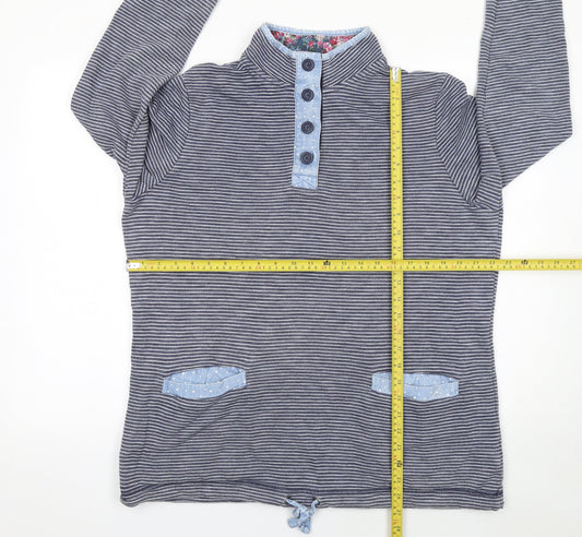 Marks and Spencer Women Blue Stripe Henley Sweatshirt Size L Cotton Blend
