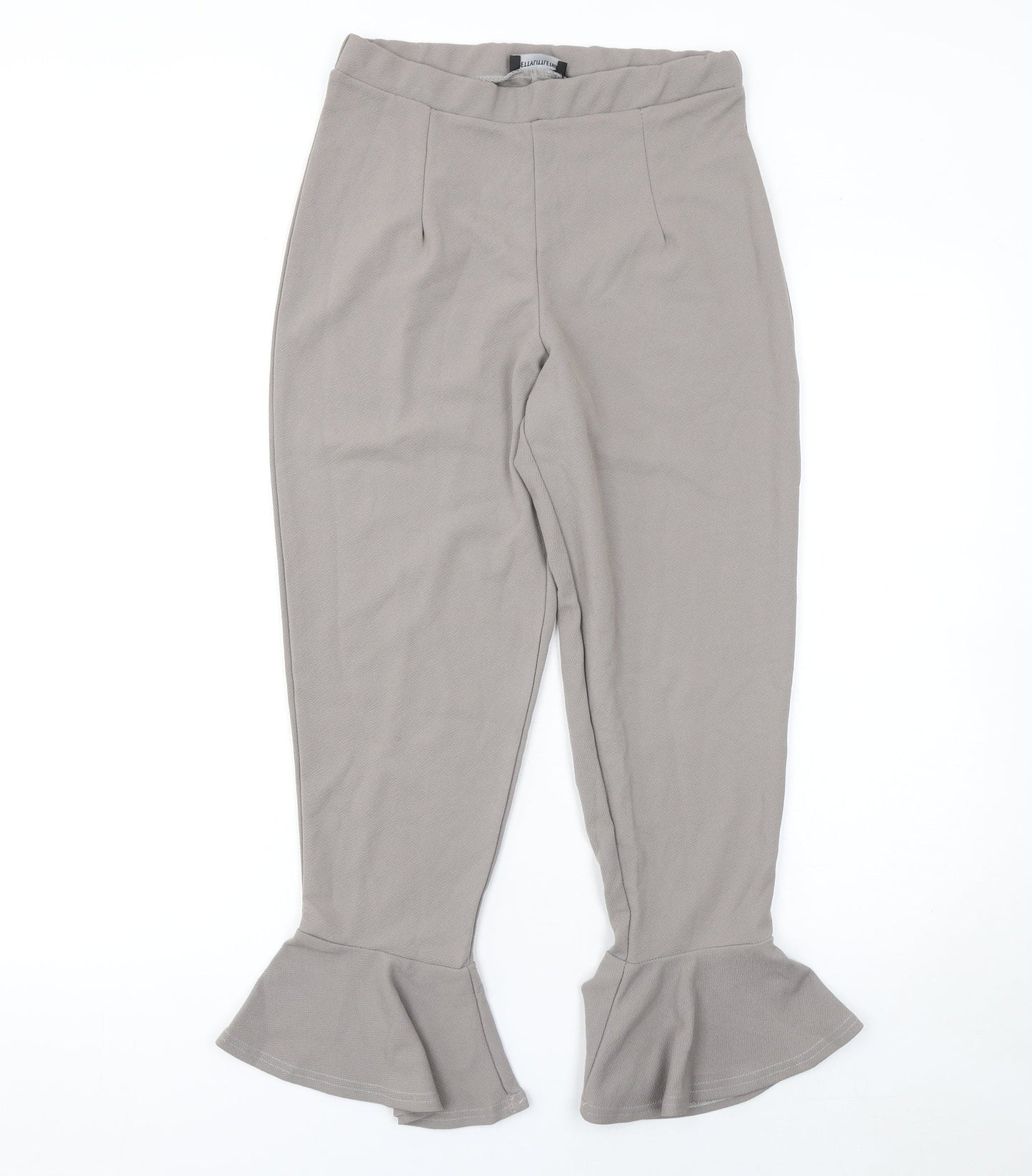 PrettyLittleThing Women’s Beige Cropped Flared Jersey Trousers Size 12