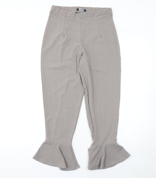 PrettyLittleThing Women’s Beige Cropped Flared Jersey Trousers Size 12