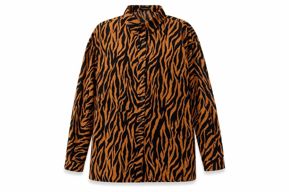 PrettyLittleThing Womens Brown Black Animal Print Long Sleeve Button-Up Shirt Size 12
