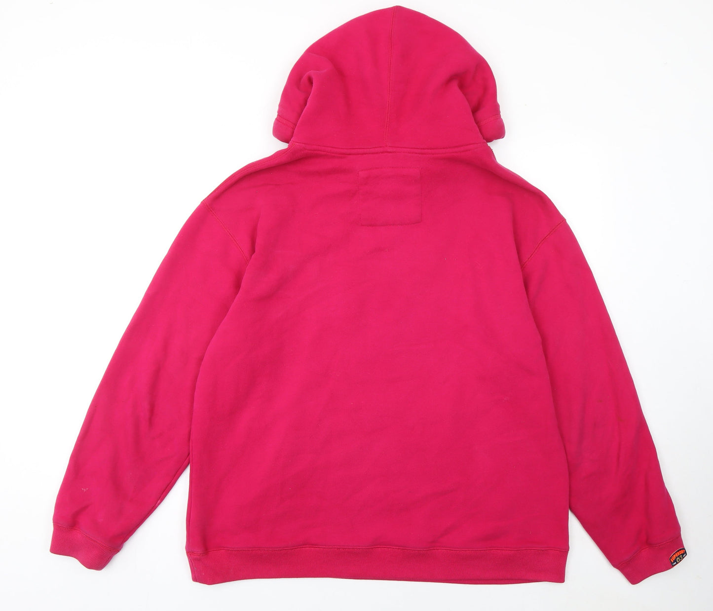 Superdry Womens Pink Pullover Hoodie Large Logo Cotton Blend