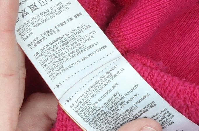 Superdry Womens Pink Pullover Hoodie Large Logo Cotton Blend