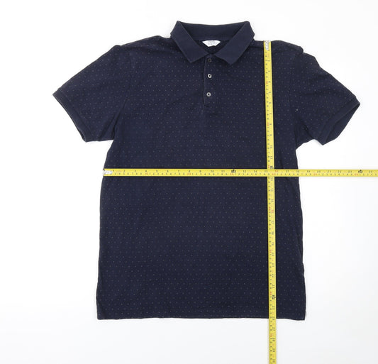 Next Men's Blue Polka Dot Cotton Polo Shirt Size M