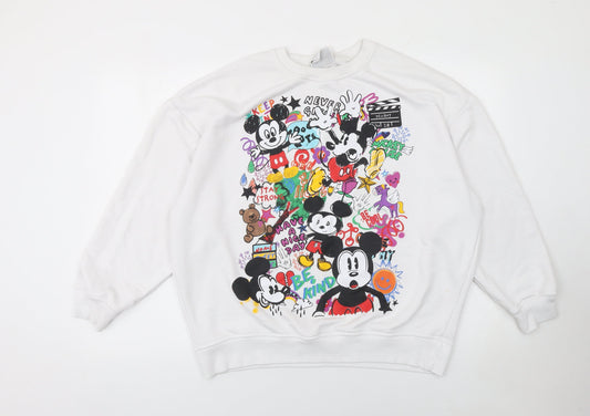 Disney Mickey Mouse Womens White Graphic Pullover Sweatshirt M 12/14