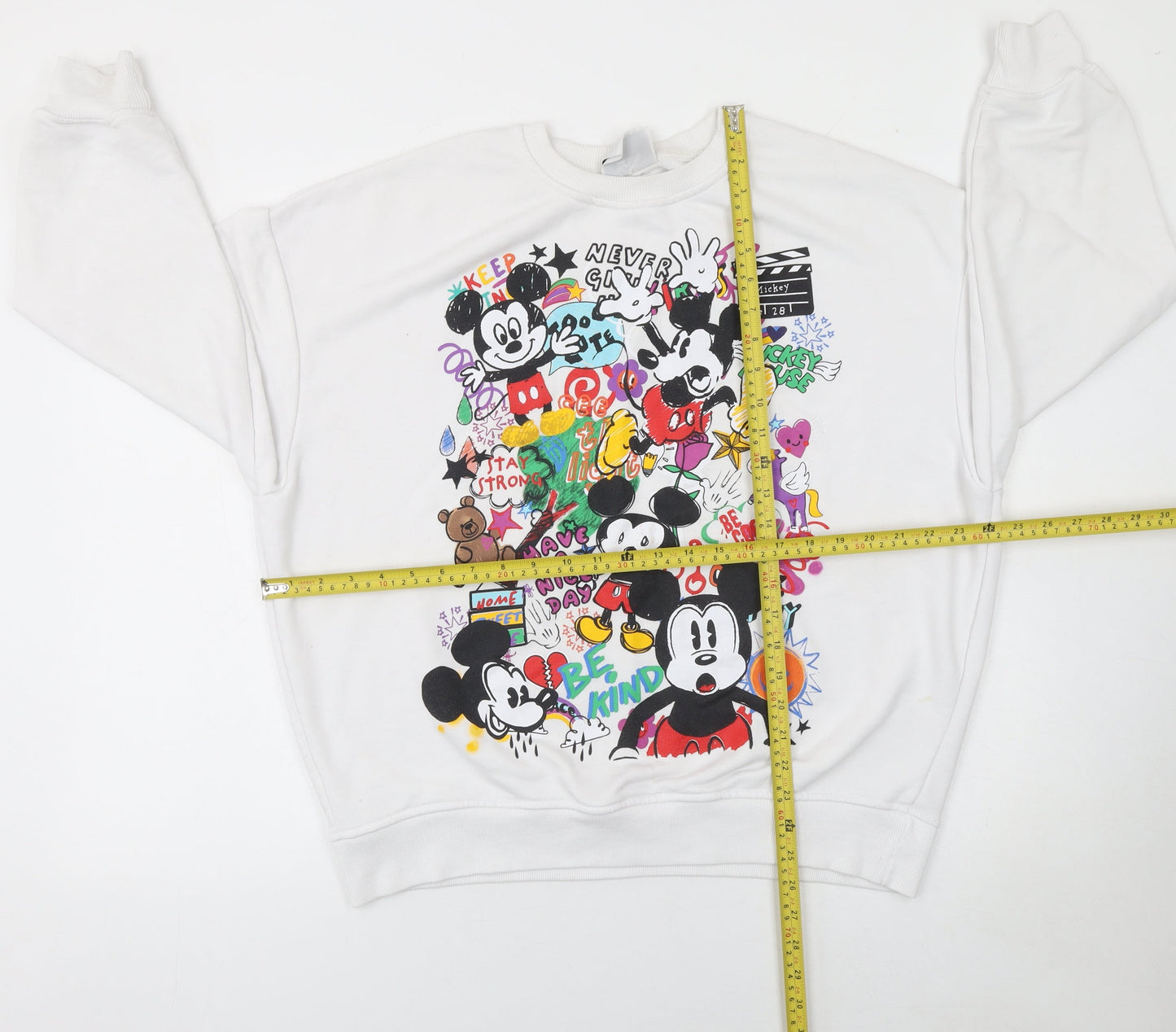 Disney Mickey Mouse Womens White Graphic Pullover Sweatshirt M 12/14