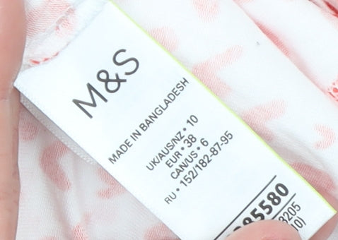 Marks and Spencer Women's White Red Heart Print Long Sleeve Cotton T-Shirt Size 10