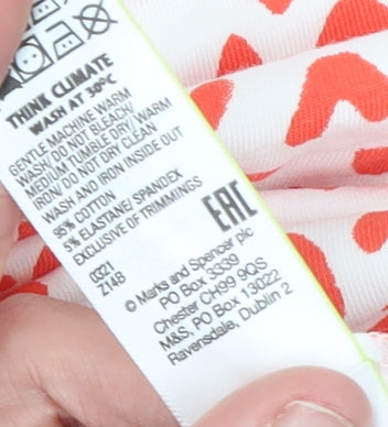 Marks and Spencer Women's White Red Heart Print Long Sleeve Cotton T-Shirt Size 10