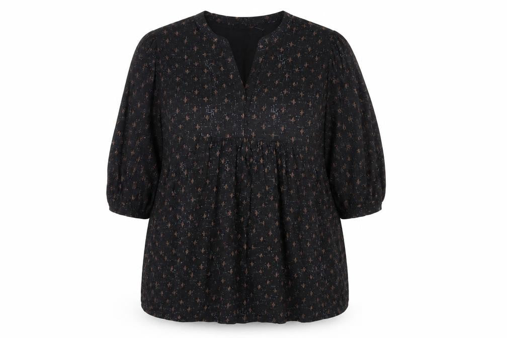 Libas Women’s Black Tunic Blouse 2XL Bohemian Floral 3/4 Sleeve Top