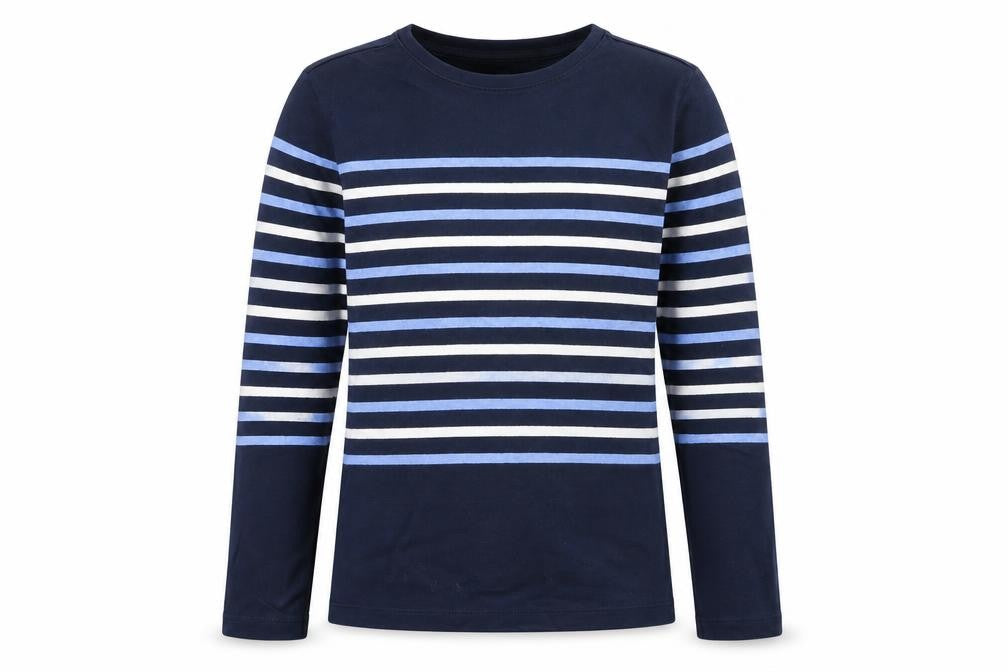 Front view of Uniqlo girls’ blue striped long sleeve cotton t-shirt 10 years
