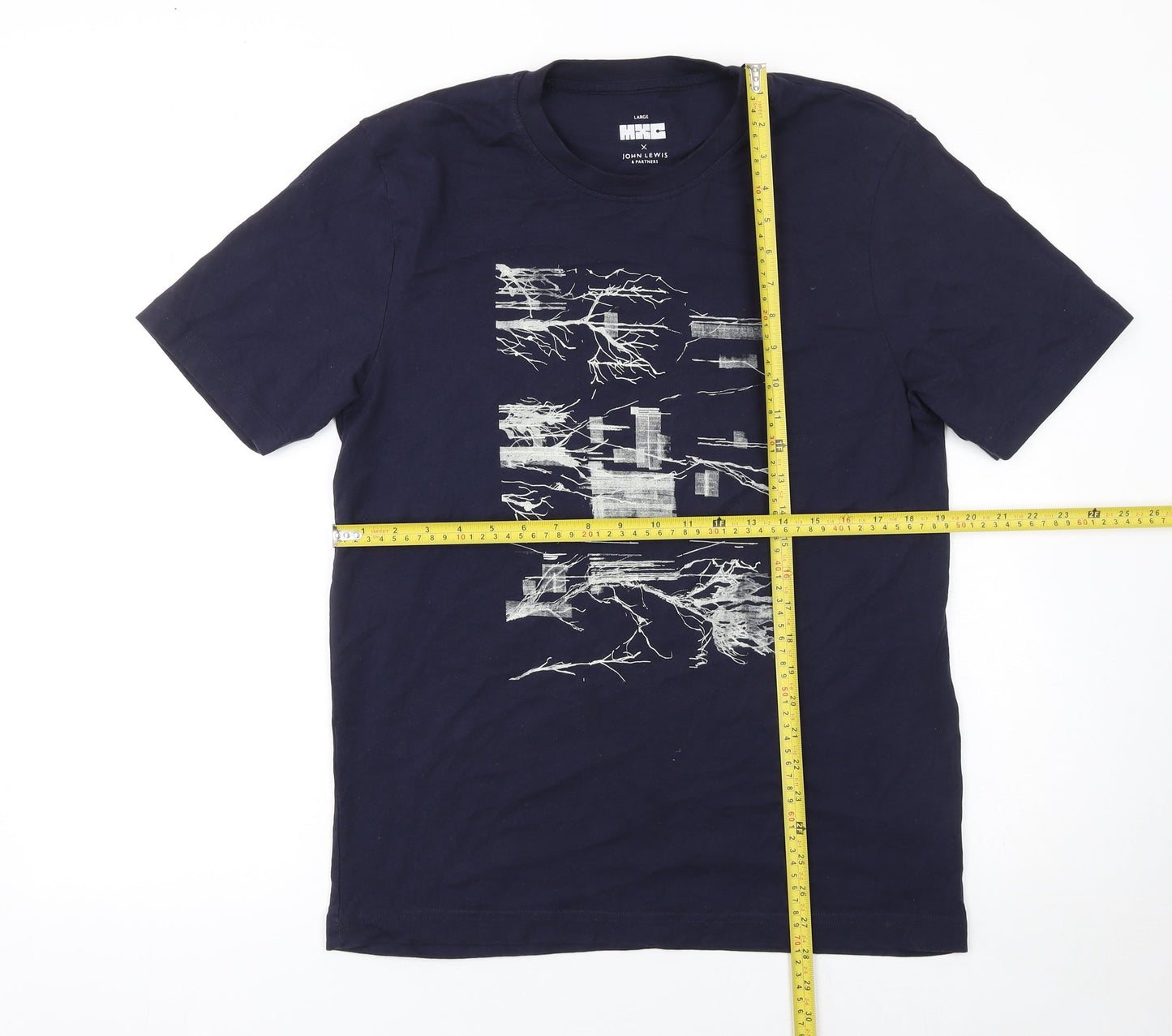 John Lewis & Partners Men's Blue Art Graphic Cotton Crew Neck T-Shirt Size L