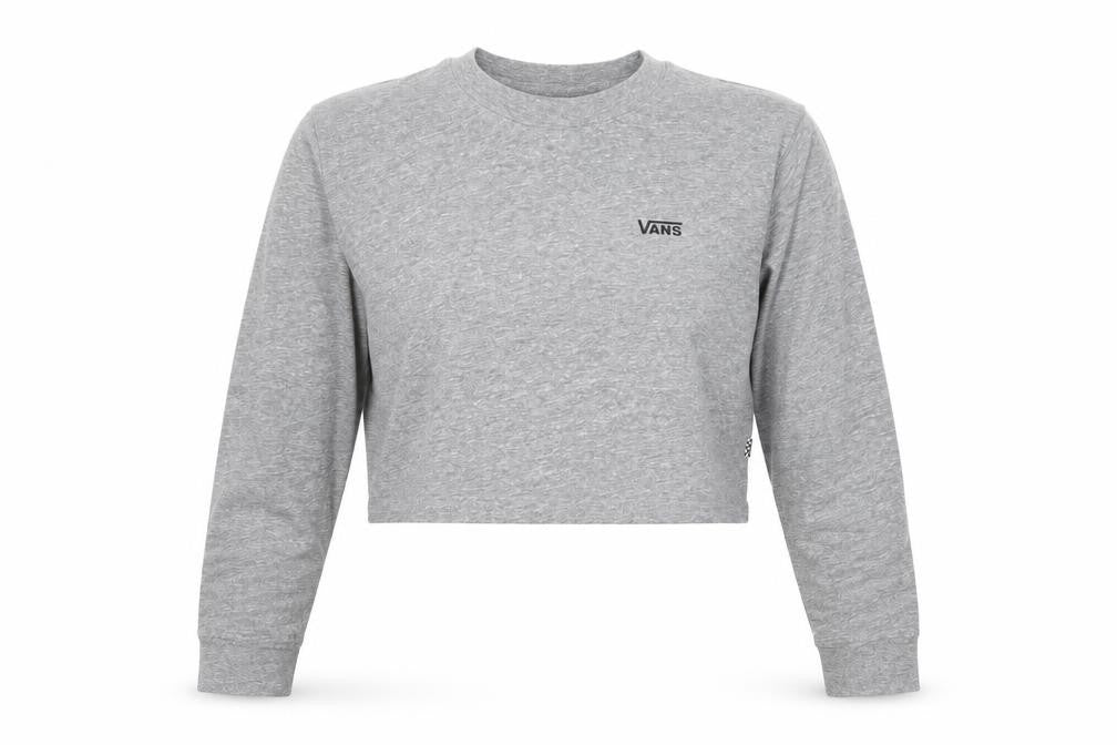 Vans Womens Grey Cropped Long Sleeve Crew Neck T-Shirt Medium