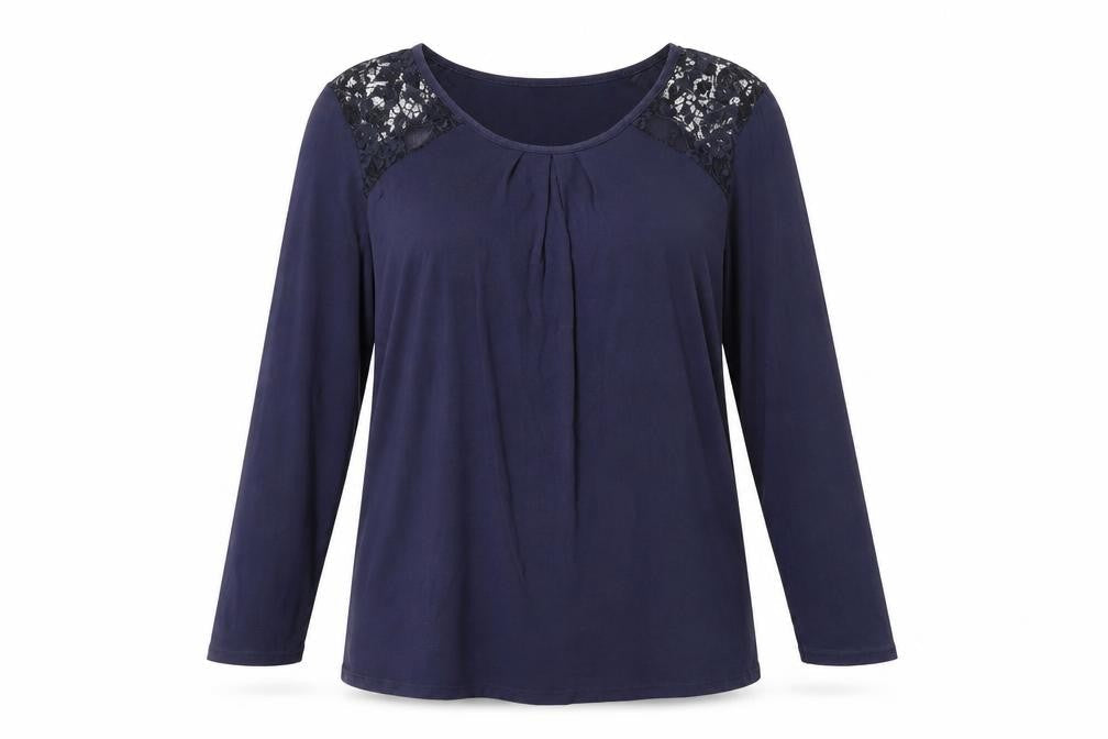 Nicole Women’s Blue Lace Shoulder Jersey Blouse Size M