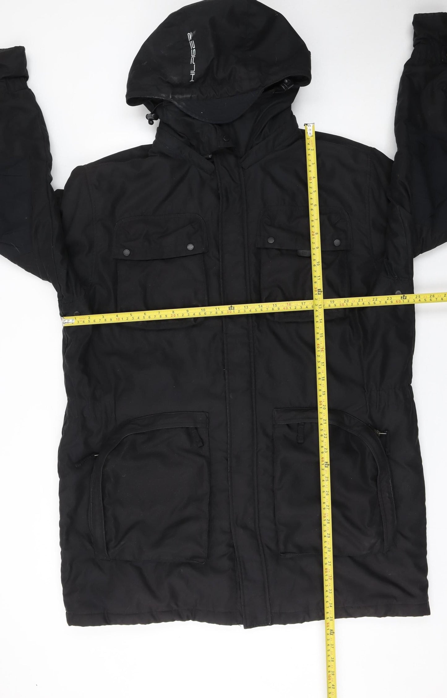 Tommy Hilfiger Mens Black L Parka Coat Hooded Water Resistant Jacket