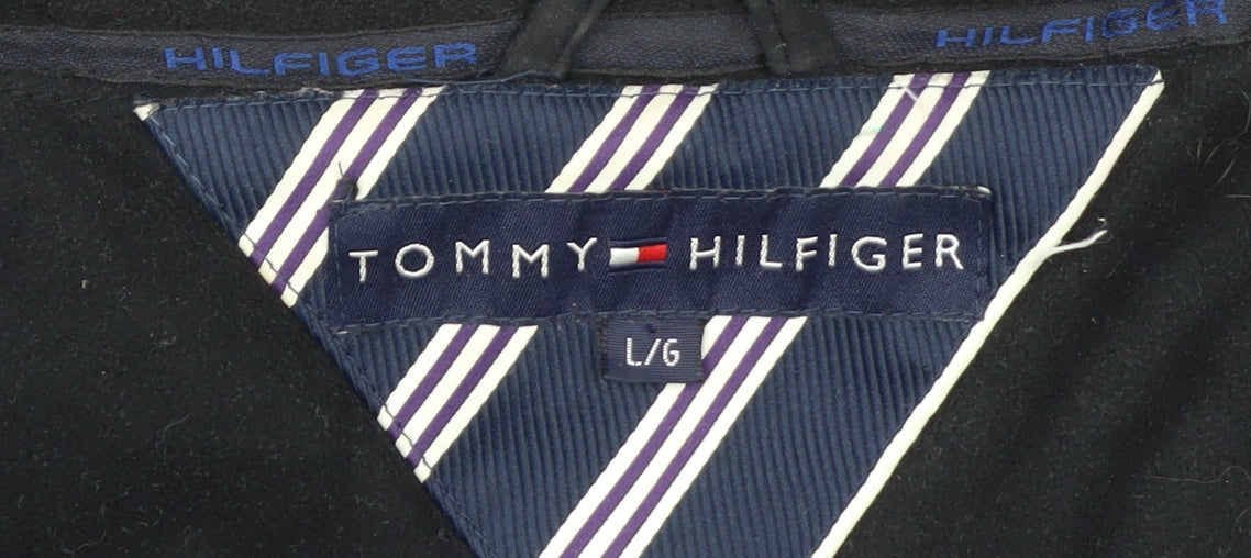 Tommy Hilfiger Mens Black L Parka Coat Hooded Water Resistant Jacket