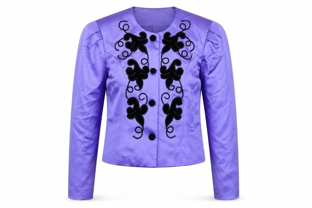 Collage by Simon Ellis Purple Satin Embroidered Jacket UK 12 Women's Vintage Blazer