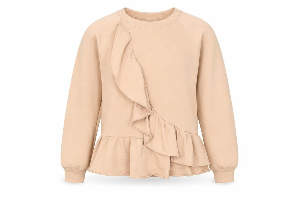 Walter Baker Women Beige Peplum Ruffle Pullover Sweatshirt Size S