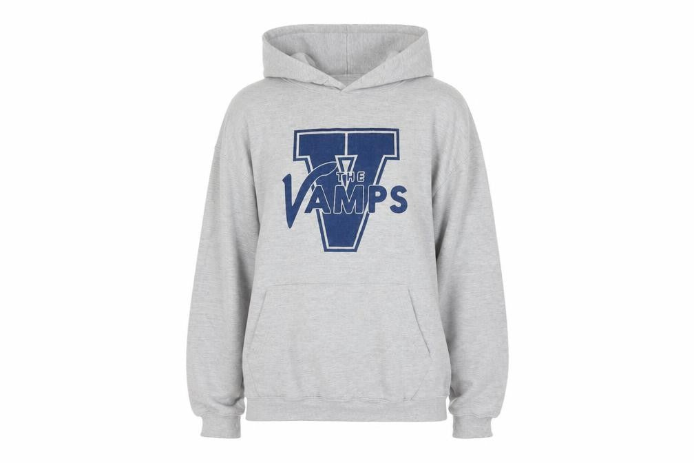 Front view of AWDis Women’s Grey The Vamps Pullover Hoodie, size L