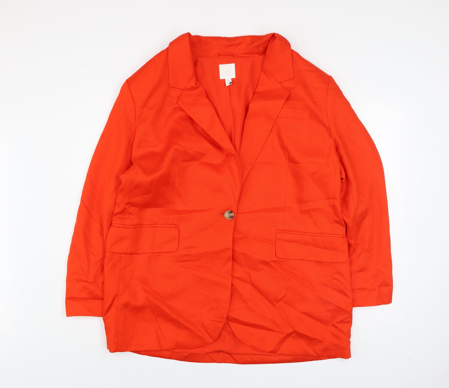 H&M Women’s Orange Linen Blend Blazer Jacket Size 14