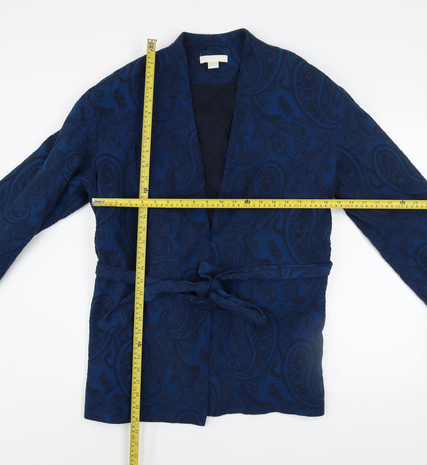 H&M Women Blue Paisley Belted Kimono Jacket Size L
