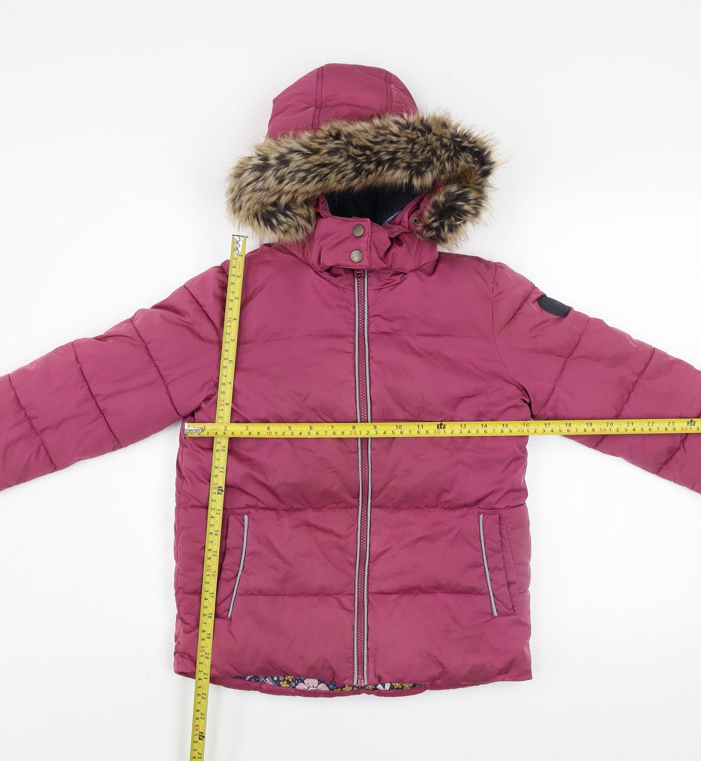FatFace Girls Pink Hooded Puffer Jacket Coat 9-10 Years Faux Fur Lined Winter
