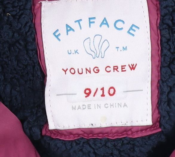 FatFace Girls Pink Hooded Puffer Jacket Coat 9-10 Years Faux Fur Lined Winter