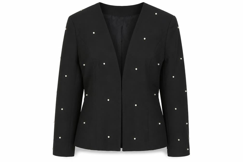 Missi London Women’s Black Pearl Beaded Blazer Jacket UK 14
