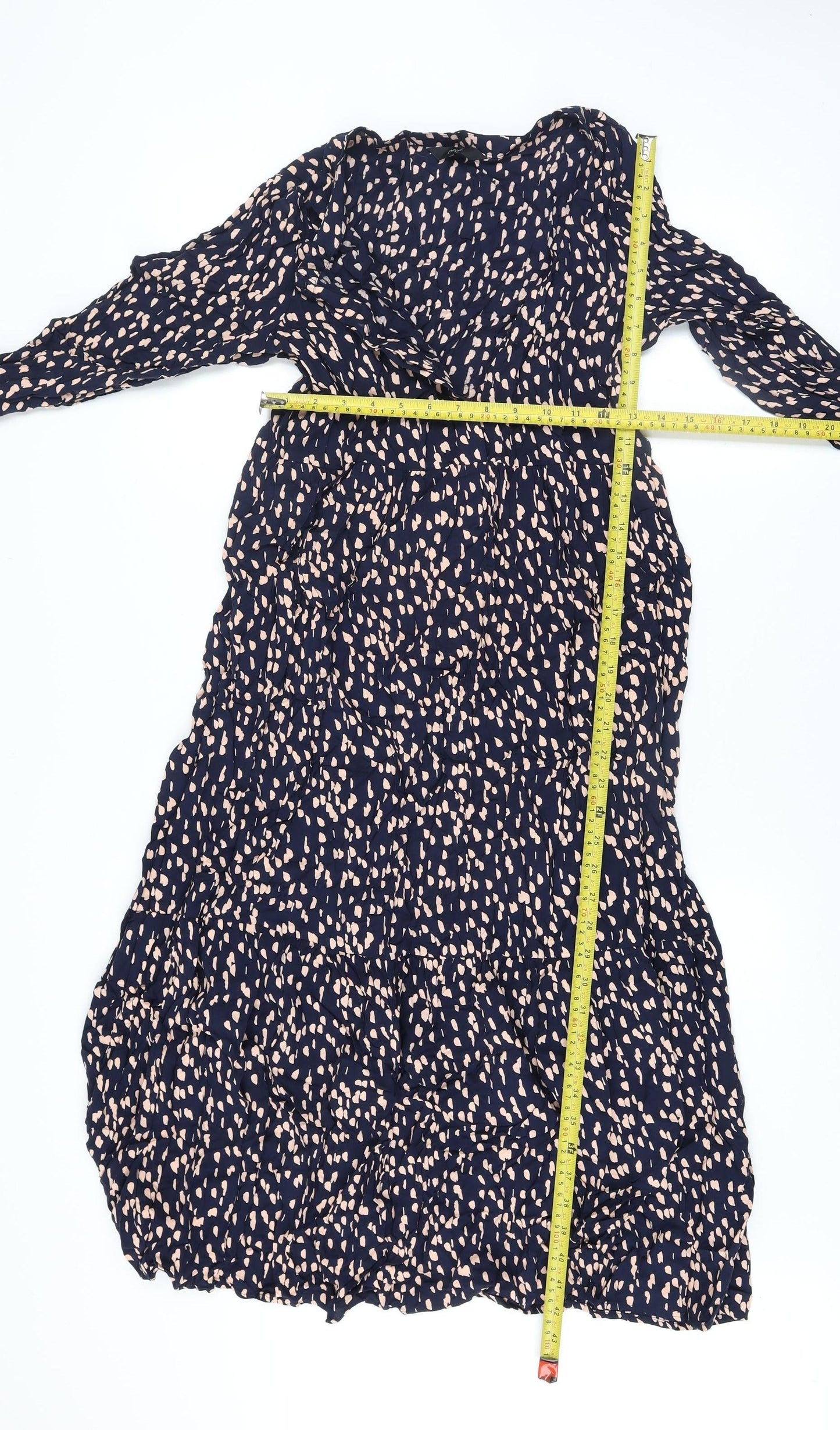 Next Women's Blue Animal Print Maxi Dress Size 8 Long Sleeve V-Neck