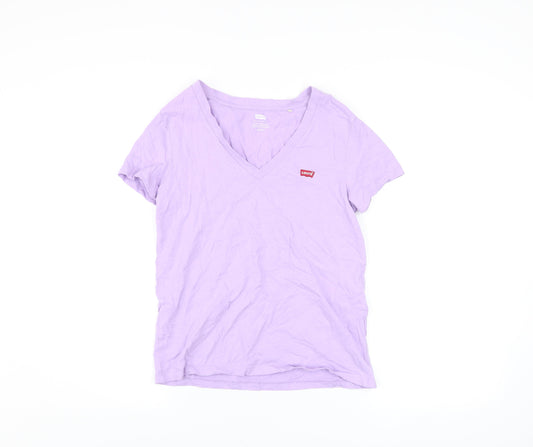 Levi's Women's Purple Cotton V-Neck Short Sleeve T-Shirt XS