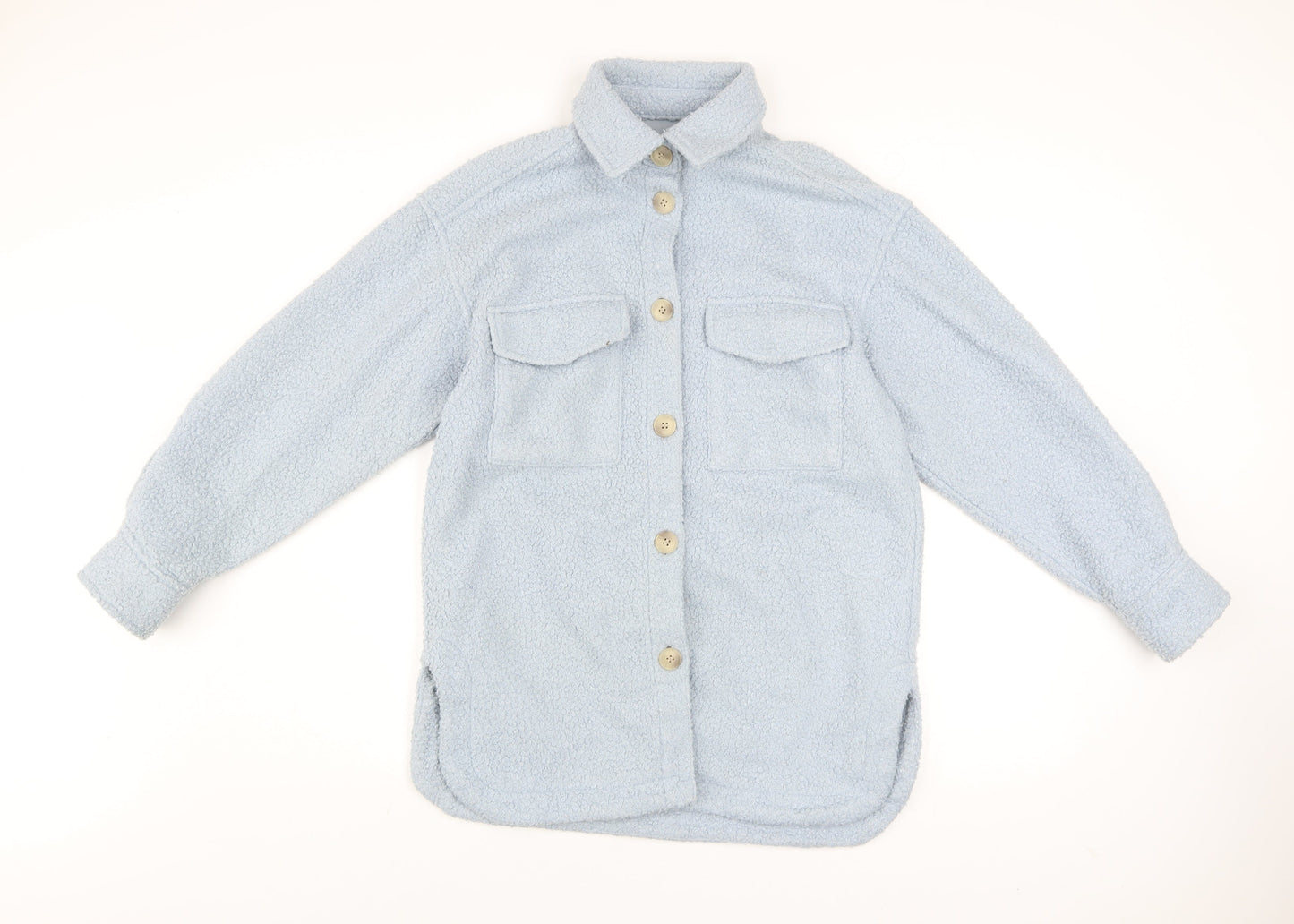 H&M Women’s Blue Fleece Button Jacket XS Casual Mid-Length