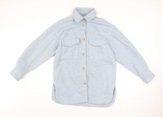 H&M Women’s Blue Fleece Button Jacket XS Casual Mid-Length