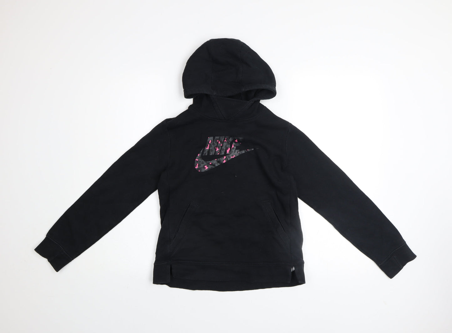 Nike Girls Black Pullover Hoodie Fleece Logo Sweatshirt Size 146