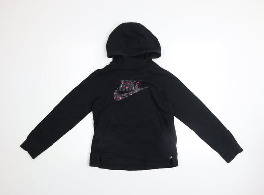 Nike Girls Black Pullover Hoodie Fleece Logo Sweatshirt Size 146