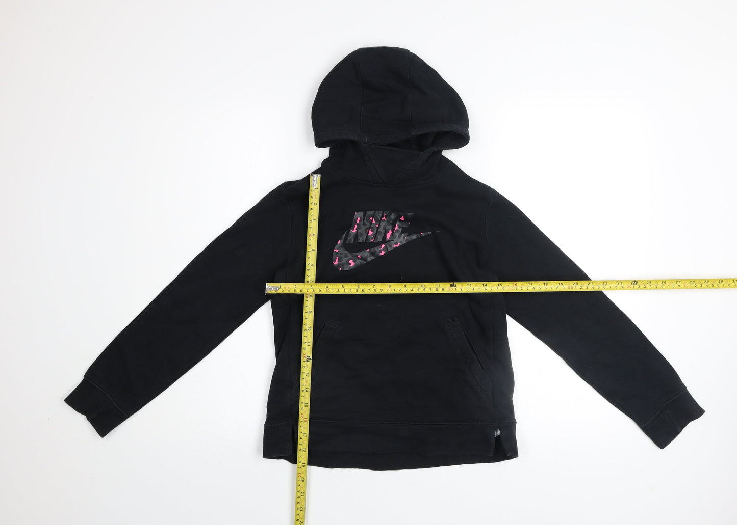 Nike Girls Black Pullover Hoodie Fleece Logo Sweatshirt Size 146