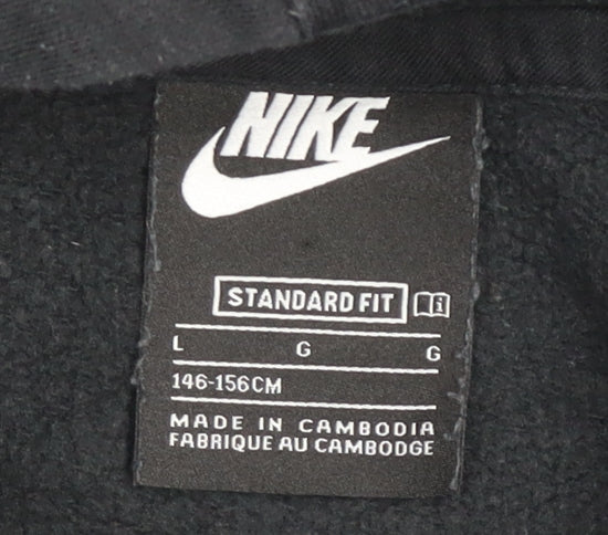 Nike Girls Black Pullover Hoodie Fleece Logo Sweatshirt Size 146