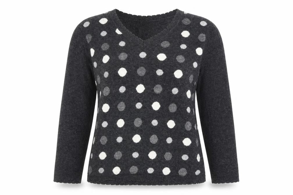 Country Casuals Women’s Grey Polka Dot V-Neck 3/4 Sleeve Angora Jumper M
