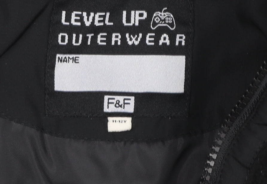 F&F Boys Black Hooded Fleece Zip Jacket 11-12 Years
