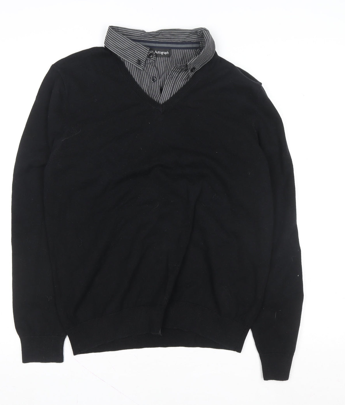 Marks and Spencer Men’s Black Medium V-Neck Knit Polo Sweater