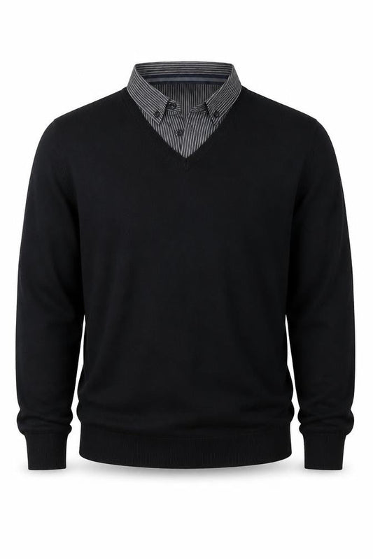 Marks and Spencer Men’s Black Medium V-Neck Knit Polo Sweater