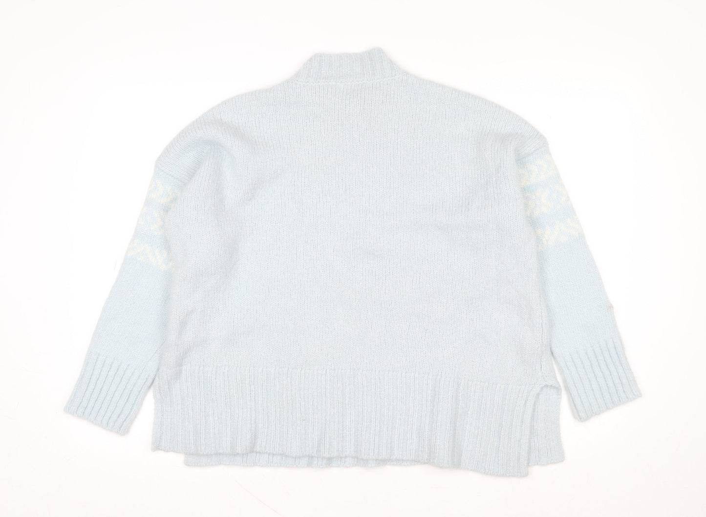 WoolOvers Women Blue Wool Mohair Mock Neck Long Sleeve Jumper L
