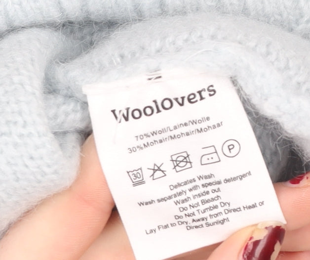 WoolOvers Women Blue Wool Mohair Mock Neck Long Sleeve Jumper L