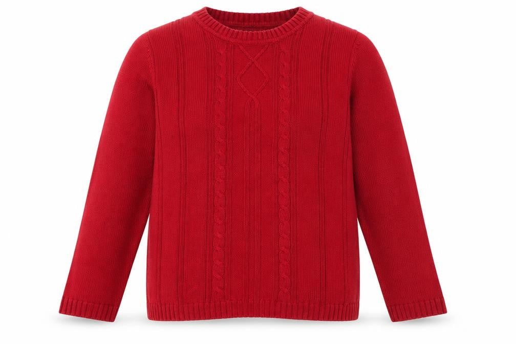 Jumper Women Red Cotton Cable-Knit Crew Neck Pullover M