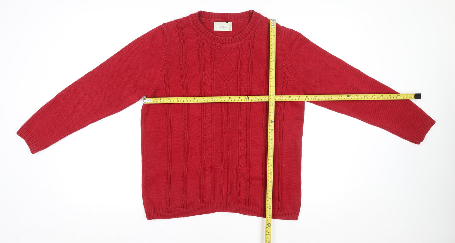 Jumper Women Red Cotton Cable-Knit Crew Neck Pullover M
