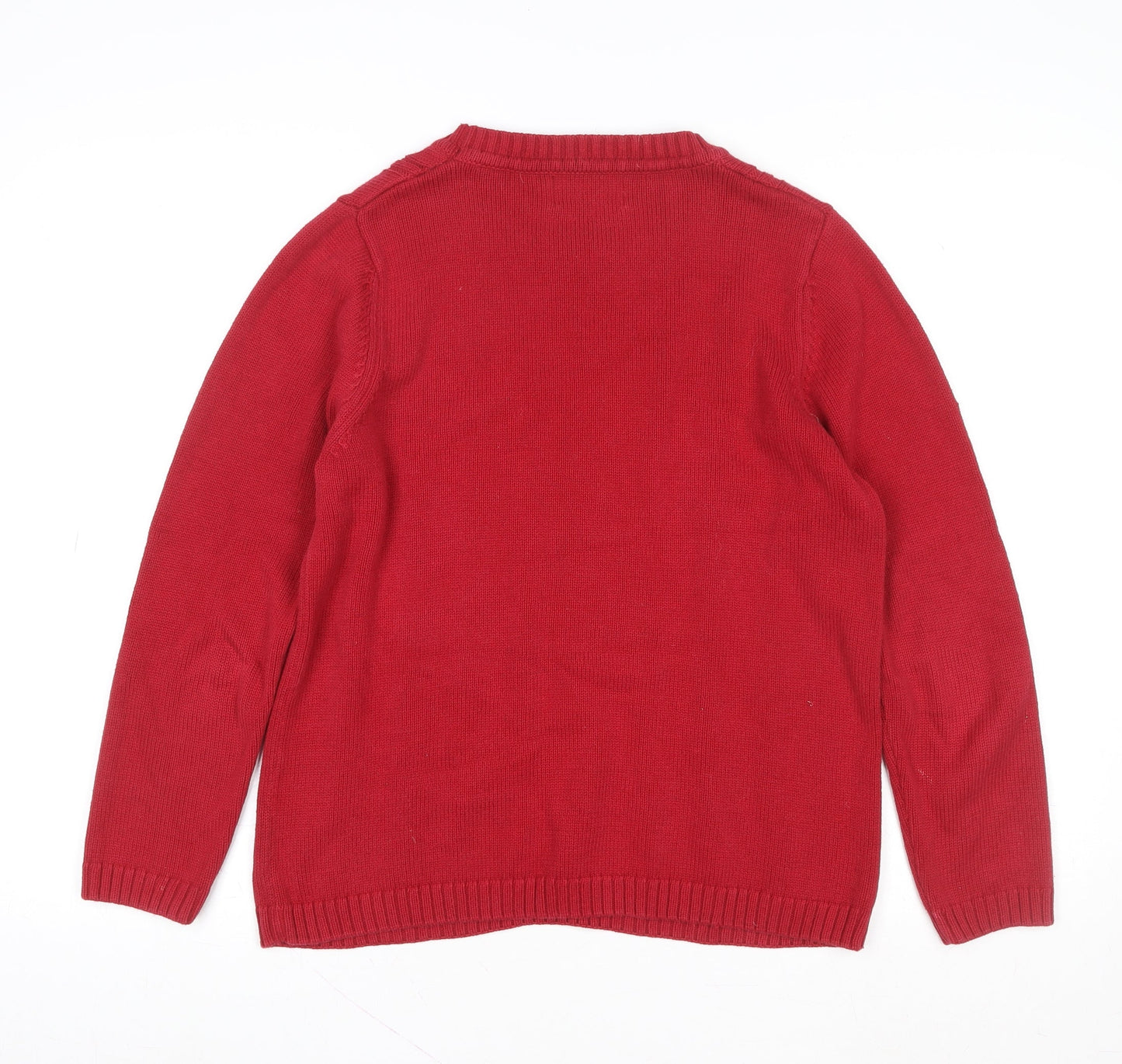 Jumper Women Red Cotton Cable-Knit Crew Neck Pullover M