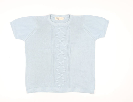 EWM Women Blue Short Sleeve Cotton Pullover Jumper Size 14/16